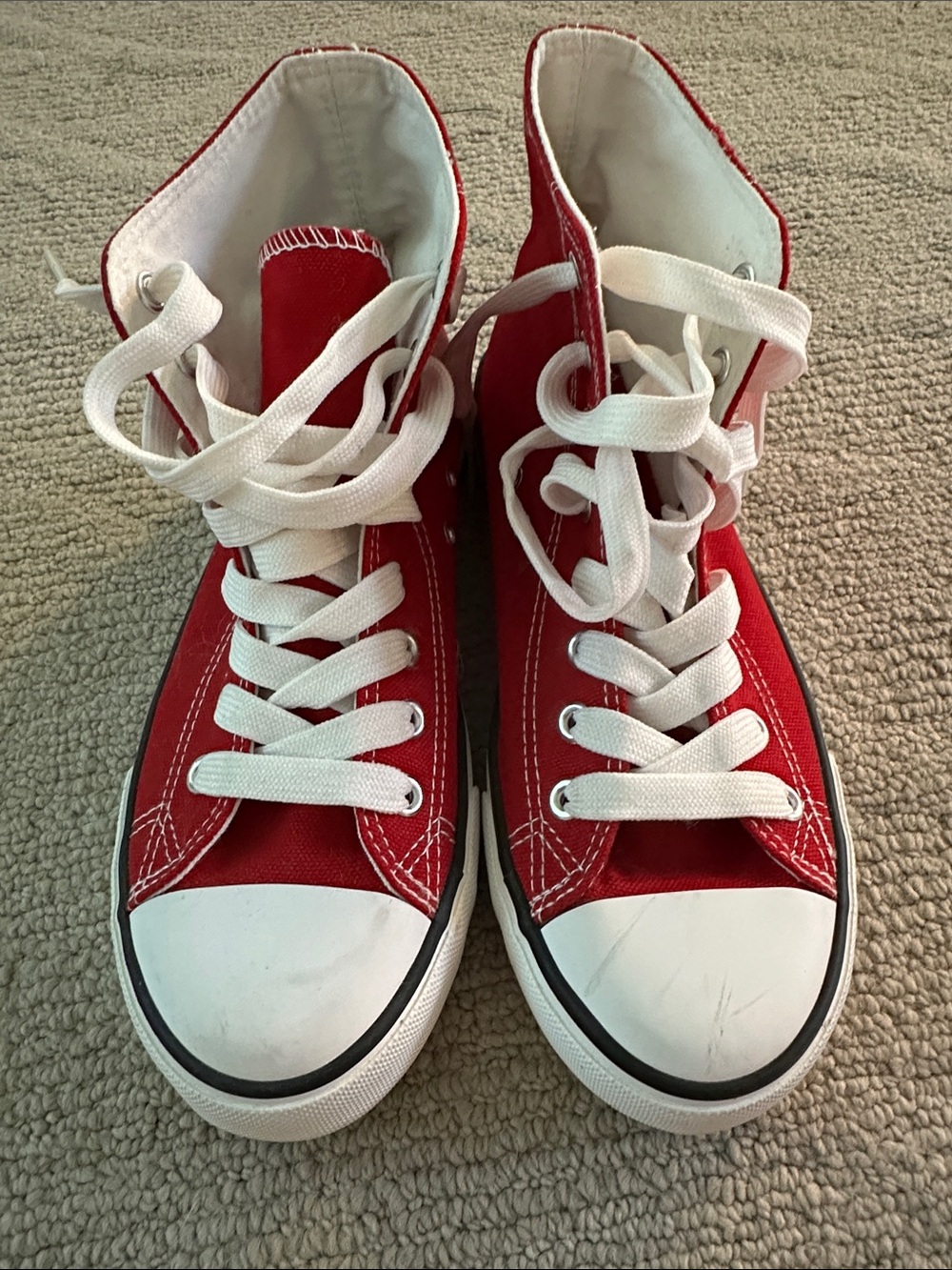 Women’s Red High-Top Canvas Sneakers with White Laces
